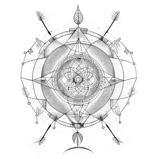 dreamcatcher in nature with guiding life arrows tattoo design idea