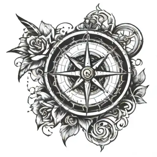 broken compass  tattoo design idea