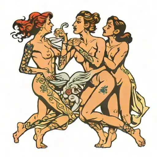 four people dancing nude tattoo design idea