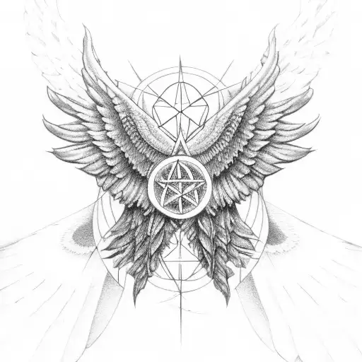 wings with pentagram  tattoo design idea