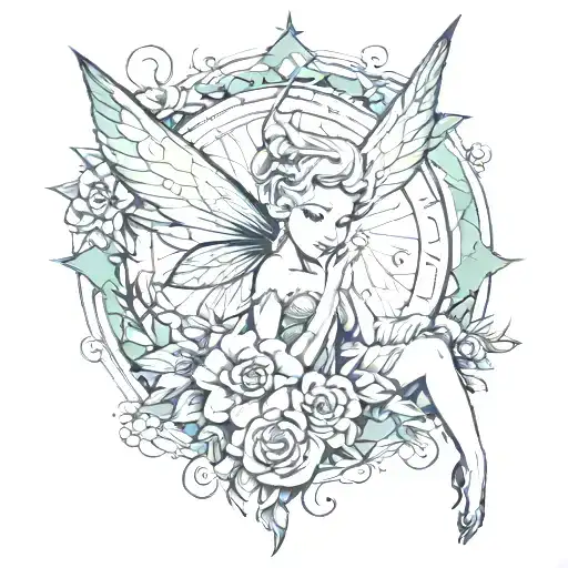 tinkerbell mandela style mixed tattoo design idea