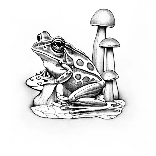 frog with mushroom garden on back tattoo design idea