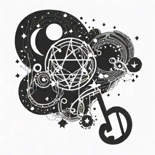 A constellation of mental health symbols intertwined with musical symbols tattoo design idea