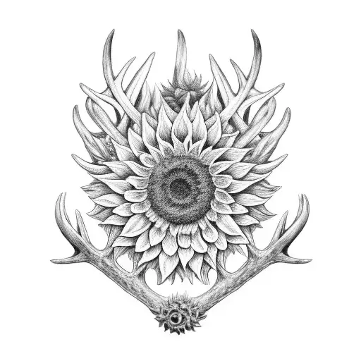 Antler with sunflowers tattoo design idea