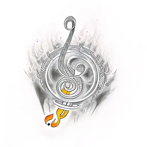 bonfire with treble clef tattoo design idea