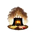 bonfire with treble clef tattoo design idea