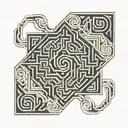 sales rose, geometric symbol, map of crete, cretan labyrinth symbol tattoo design idea