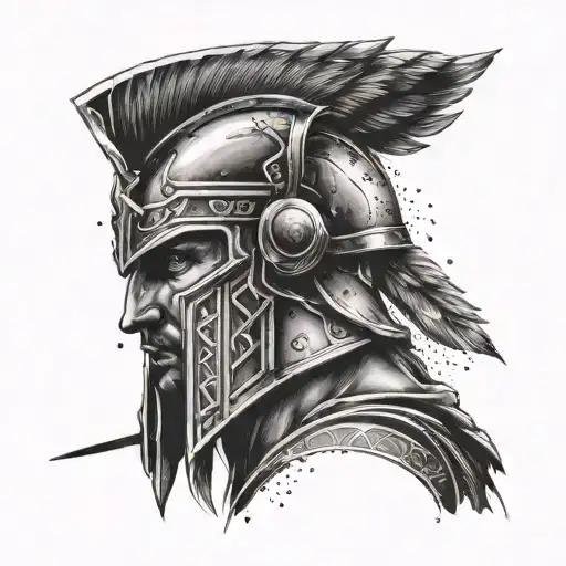 Create a tattoo featuring a modern interpretation of a Greek warrior in a graffiti art style tattoo design idea