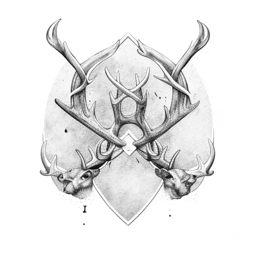 antler with axe and crow and Viking symbols tattoo design idea