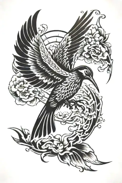 mocking jay bird flying tattoo design idea