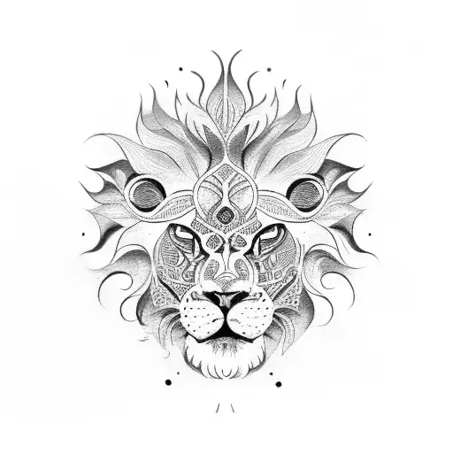 half lion face half sun tattoo design idea