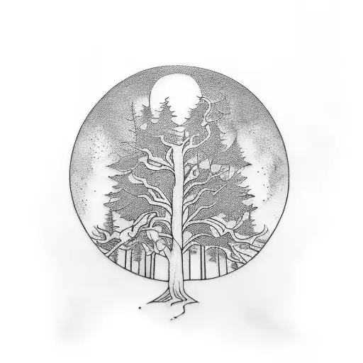 trees chainsaw tattoo design idea