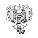 Single continuous line minimalistic tattoo drawing of elephant head from straight on, with some minimalistic India theme tattoo design idea