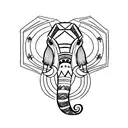 Single continuous line minimalistic tattoo drawing of elephant head from straight on, with some minimalistic India theme tattoo design idea