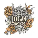 the name Logan in a negative space style  tattoo design idea