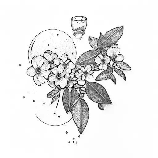 Trachelospermum jasminoides and  wine demijohn tattoo design idea