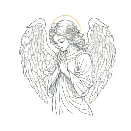 angel praying to phersephone tattoo design idea