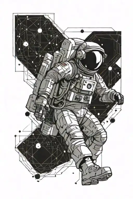 astronaut floating with cdj mixing music tattoo design idea