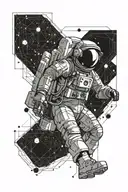 astronaut floating with cdj mixing music tattoo design idea