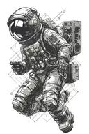astronaut floating with cdj mixing music tattoo design idea