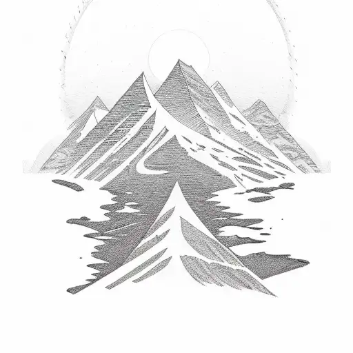 Mountain Scene with 90s vibe tattoo design idea