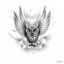 morepork owl with wings up for placement in shin tattoo design idea
