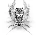 morepork owl with wings up for placement in shin tattoo design idea