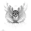 morepork owl with wings up for placement in shin tattoo design idea