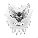morepork owl with wings up for placement in shin tattoo design idea