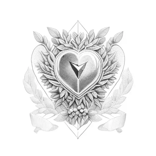 laurel wreath having human heart inside it tattoo design idea