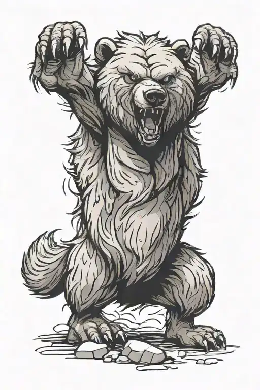 Angry, fierce stance detailed grizzly bear tattoo design idea