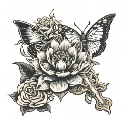 lotus and vivienne westwood with a cross in her hand tattoo design idea