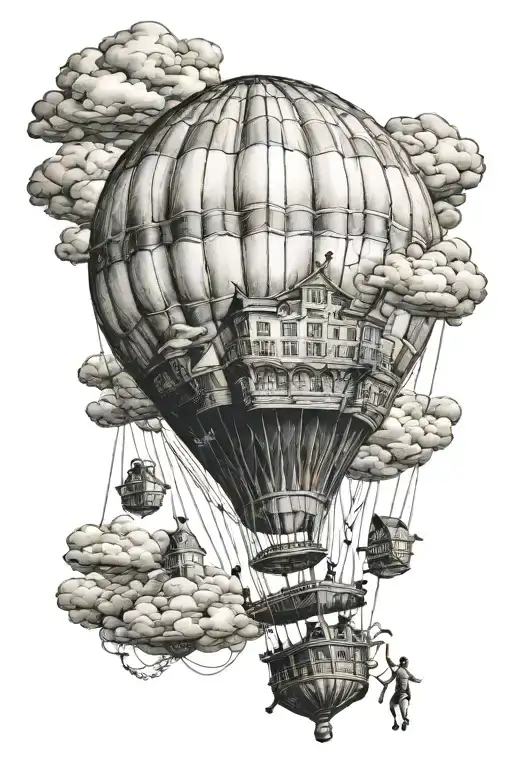 Hot air balloon flying tattoo design idea