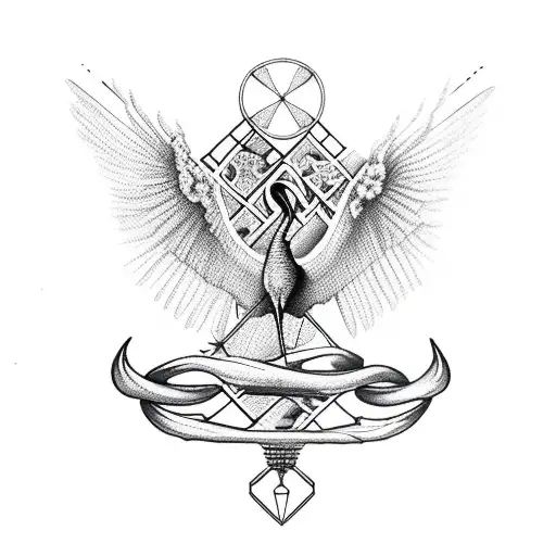 construction crane in front of cross tattoo design idea