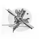 construction crane in front of cross tattoo design idea
