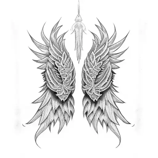 horizontal long angel wings tattoo design idea