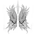 horizontal long angel wings tattoo design idea
