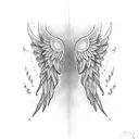 horizontal long angel wings tattoo design idea