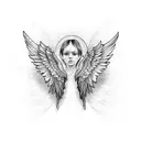 horizontal long angel wings tattoo design idea