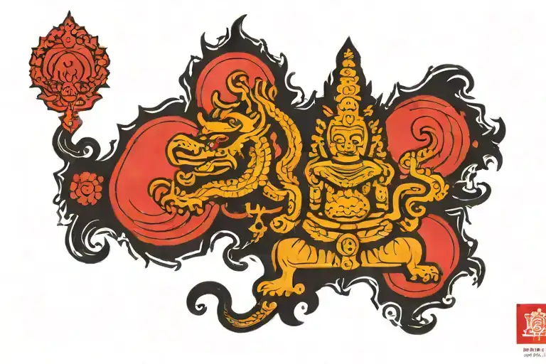 khmer flag over Angkor war tattoo design idea