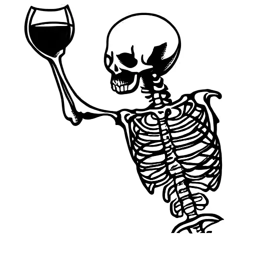 skeleton drinking wine tattoo design idea