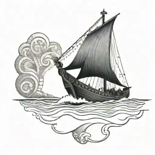 Viking boat raiding tattoo design idea