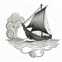 Viking boat raiding tattoo design idea