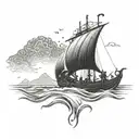 Viking boat raiding tattoo design idea