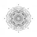 A dotwork mandala featuring iconic landmarks from around the world, representing your passion for travel and your eye for detail as an interior designer tattoo design idea