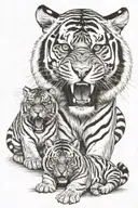 Angry  Tiger with 2 baby Tigers  tattoo design idea