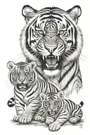 Angry  Tiger with 2 baby Tigers  tattoo design idea