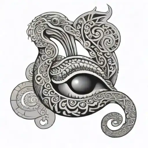 Pelican + ridge cross + nautilus shell in Polynesian style. tattoo design idea