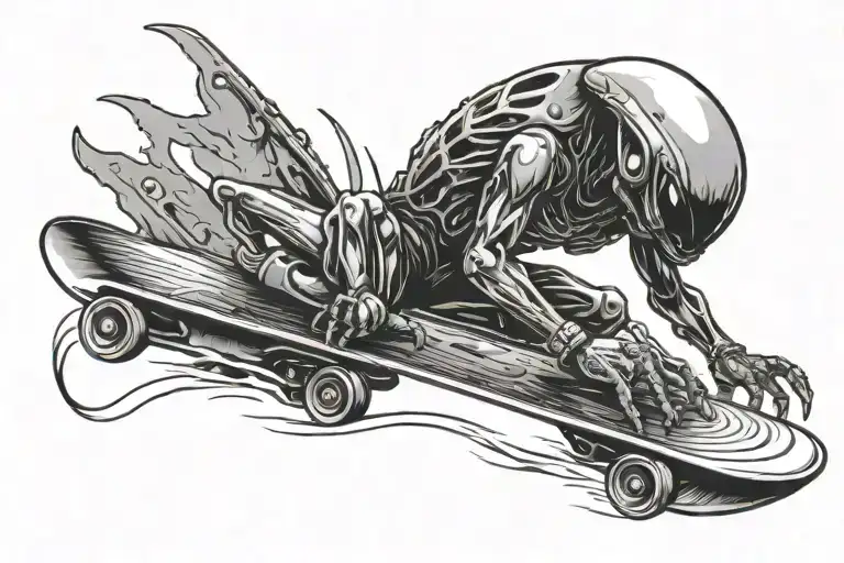 alien on a snowboard tattoo design idea