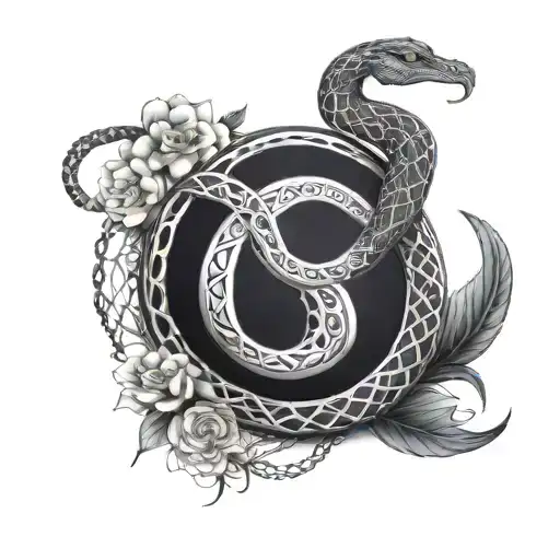 ouroboros snake eating its own tail in infinity shape. flower of life design background tattoo design idea